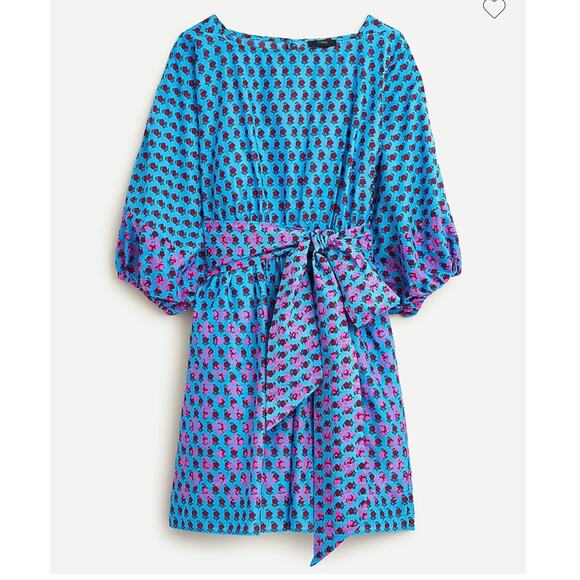J. Crew Women's Dolman-Sleeve Mini Dress in Layered Block Print Blue Size Small - Picture 1 of 15